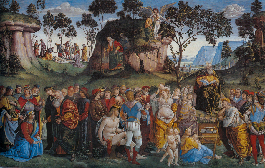 Bức bích họa Di chúc và Cái chết của Moses, do các họa sĩ người Ý, Luca Signorelli và Bartolomeo della Gatta, thực hiện vào năm 1482 và được đặt tại Nhà nguyện Sistine, Rome. (Wikipedia)